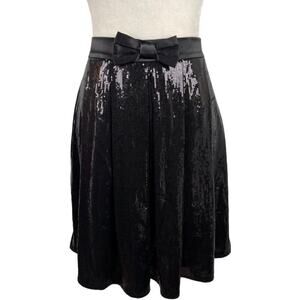 Elif Erturk Black Sequined Pleated Bow Front Midi Skirt Size 40 USA 10/Medium